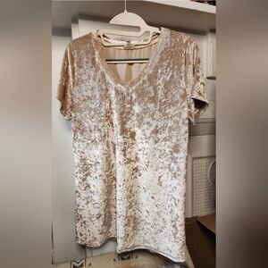 Stretch Velvet V Neck Tan Size M
